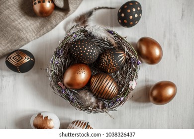 Background with golden decorated easter eggs