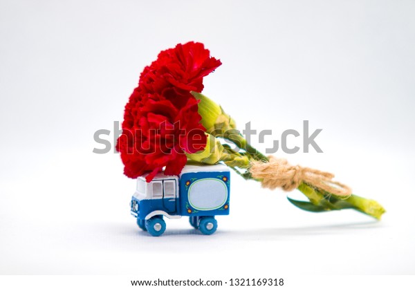 Background for greeting card, truck greeting,\
red bouquet of flowers, red\
carnations