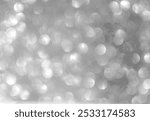 Background grey bokeh abstarct white beige circle light texture bubble blur pattern defocused glowing sparkle snow glitter snowflake magig backdrop ecosystem foreground card silver space decoration.