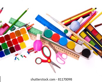 Background Of Group Art School Supplies.