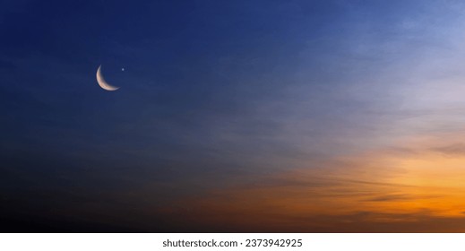 Background of half moon and starry sky and sunset Greeting card for the holy month of Ramadan of islam - Powered by Shutterstock