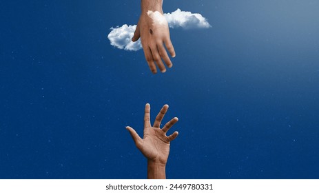 Background image about God's grace, hand of Jesus from heaven to a man's hand