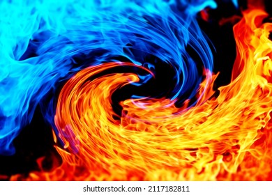 Background image of blue and red flames facing each other - Shutterstock ID 2117182811