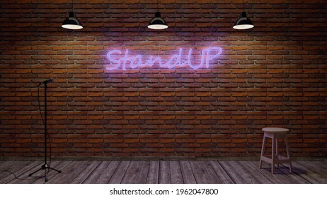 Background image of a brick wall and a stage for Standup concerts
