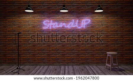 Background image of a brick wall and a stage for Standup concerts
