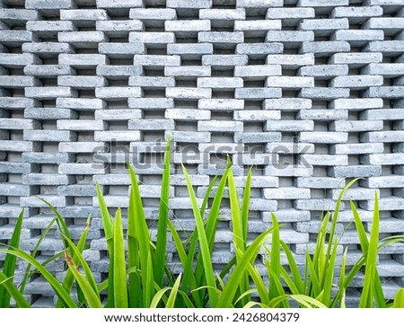 Background image of a cement wall with a beautifully arranged pattern of brick blocks.