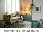 Background image of cozy home interior decorated with green plants and pictures on wall, simple apartment setting