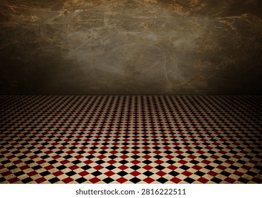 Background image featuring a floor made of multicolored tiles.