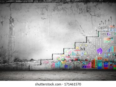 Background Image Of Ladder Of Success Drawn On Wall