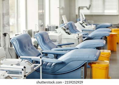 Background Image Of Med Chairs In Row At Modern Blood Donation Center, Copy Space