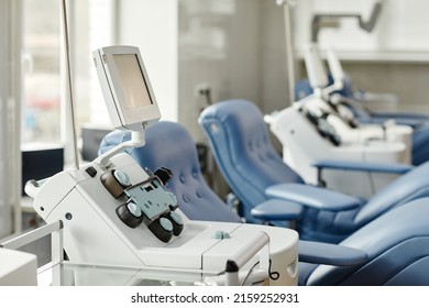 Background Image Of Med Chairs In Row At Blood Donation Center, Copy Space