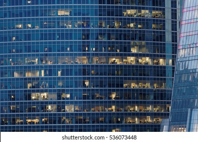 Background Image Of Modern Office Building In The Night