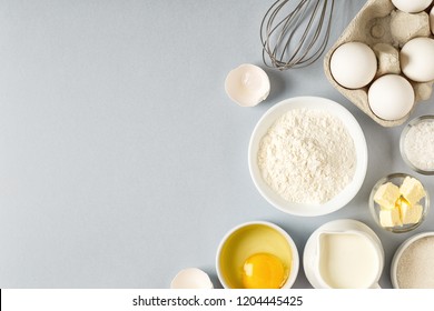 Background With Ingredients For Cooking, Baking, Flat Lay, Top View.