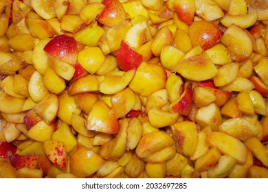 Background Of Juicy And Appetizing Peach Slices.