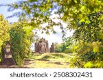 Background, the landmark of the Buddhist tourist attraction in Sukhothai Historical Park, tourists all over the world come to see the beauty always in Thailand.