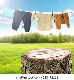 background of laundry on rope and tree 