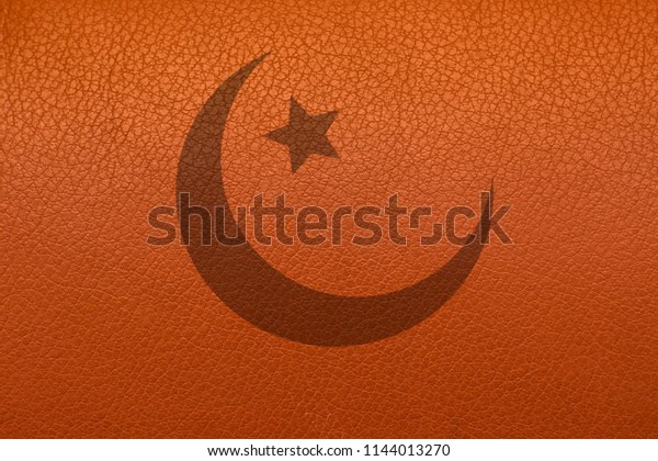 background of leather,\
with Islamic symbols.\
