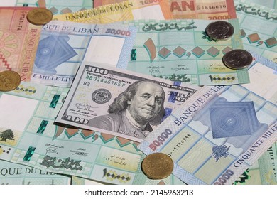 Background Of Lebanese Lira Money With Dollars Money Representing The Economic Crisis In Lebanon