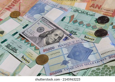 Background Of Lebanese Lira Money With Dollars Money Representing The Economic Crisis In Lebanon