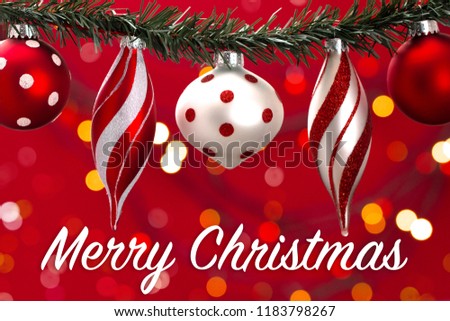 Background with a Line of Various Red and White Christmas Ornaments
