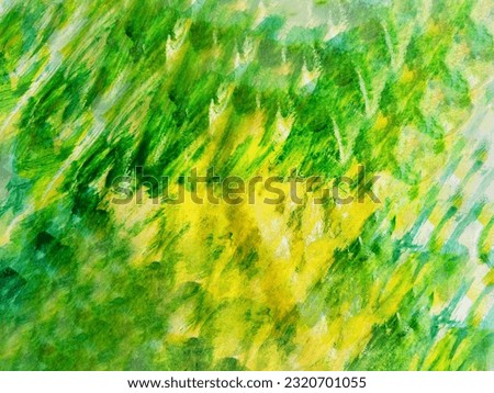 Background made of an abstract painting with waves and wavy lines in yellow and green colors. Texture, pattern, frame, copy space