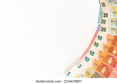 Background Made Of Dollar And Euro Banknotes. Money Flat Lay With Copy Space