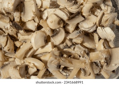 Background made of Frozen food sliced mushrooms champignon homemade. Harvesting concept. Stocking up vegetables for winter storage - Powered by Shutterstock