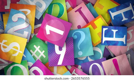 A background made of lots oof overlapping paper magazine style letters and numbers.