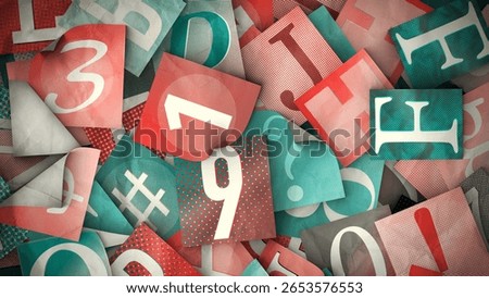 A background made of lots oof overlapping paper magazine style letters and numbers.