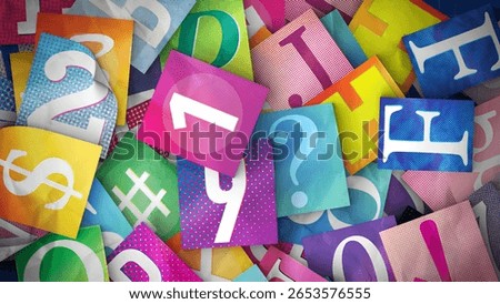 A background made of lots oof overlapping paper magazine style letters and numbers.