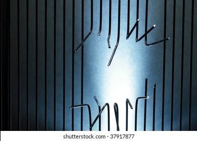 Background made from sawed metal bars with copy space