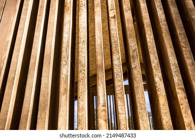 the background is made of wooden vertical slats