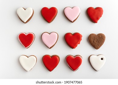 Background from many hearts shaped gingerbread. Valentines Day, white background. Mothers day - Powered by Shutterstock