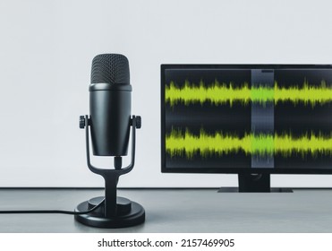 Background With Microphone And Wave Form On Screen