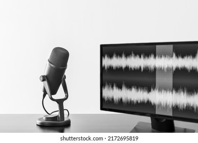 Background With Microphone And Wave Form On Screen