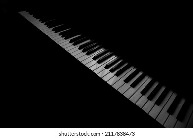 Background Music, Black And White Piano Keys In The Dark. Piano Keys Diagonally