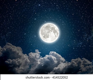 background night sky with stars, moon and clouds. Elements of this image furnished by NASA - Shutterstock ID 414522052