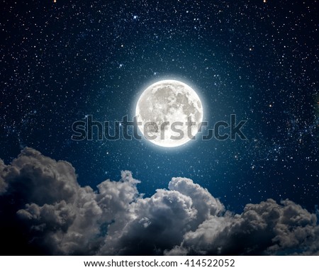 background night sky with stars, moon and clouds. Elements of this image furnished by NASA
