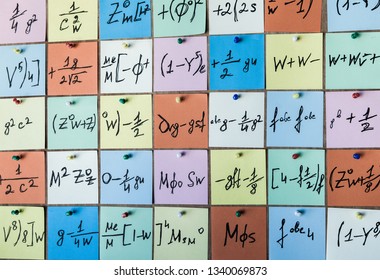 Background with numbers. Numbers texture.Mathematical equations and formulas on stickers
