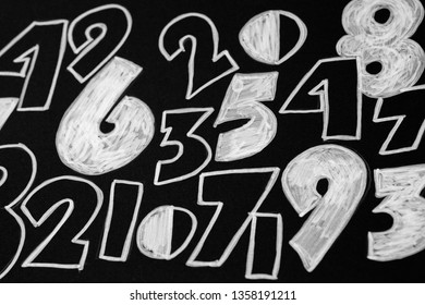 Background of numbers. from zero to nine. Mathematical equations and formulas.Numbers texture
