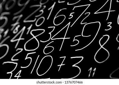 Background of numbers. from zero to nine. Numbers texture. Currency symbols. Numerology. Mathematical equations and formulas