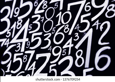 Background of numbers. from zero to nine. Numbers texture. Currency symbols. Numerology. Mathematical equations and formulas