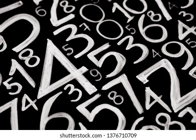 Background of numbers. from zero to nine. Numbers texture. Currency symbols. Numerology. Mathematical equations and formulas