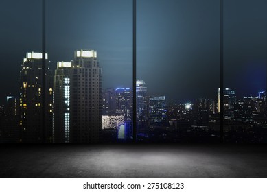 Background Of Office Interior With Night Cityscape