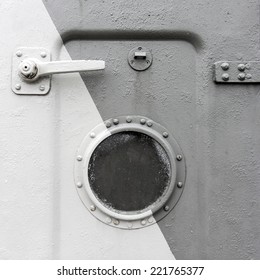 Background Of An Old Ship Metal Door With A Round Window