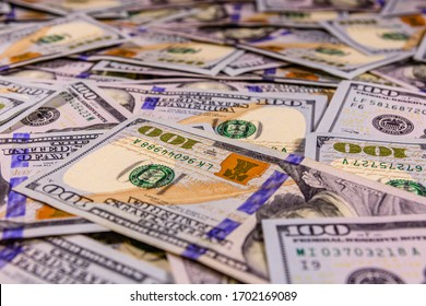Background of the one hundred dollar banknotes. Selective focus