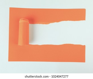 Background .orange Torn Paper On White Cardstock