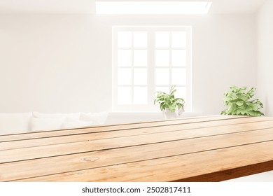 background for overlaying products. Close-up of a round empty oak table with sunlight and tropical plant leaves. Organic beauty, natural concept. Layout, podium, spa, sunscreen. - Powered by Shutterstock