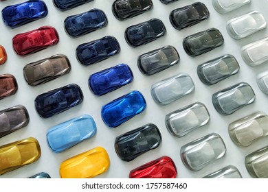 Background Palette For Choosing The Colors Of The New Car Dealership Acrylic Small Car Figures Many Different Colors