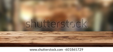 Background panorama for a restaurant and an empty wooden table for a concept